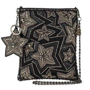 NEW MARY FRANCES shooting star beaded mini crossbody bag in black